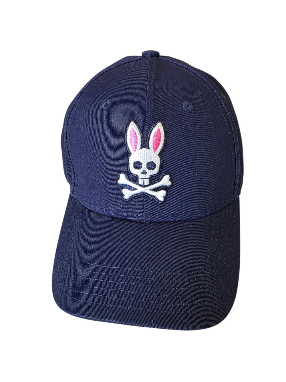 Psycho Bunny Navy Baseball Cap with Pink-Eared Bunny Skull